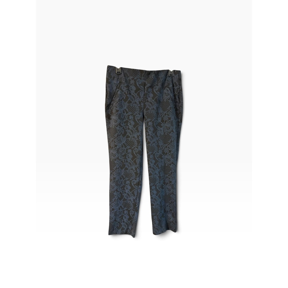 Chicos Fabulously Slimming Ankle Pants Blue Black Damask Jacquard Size 1 Medium